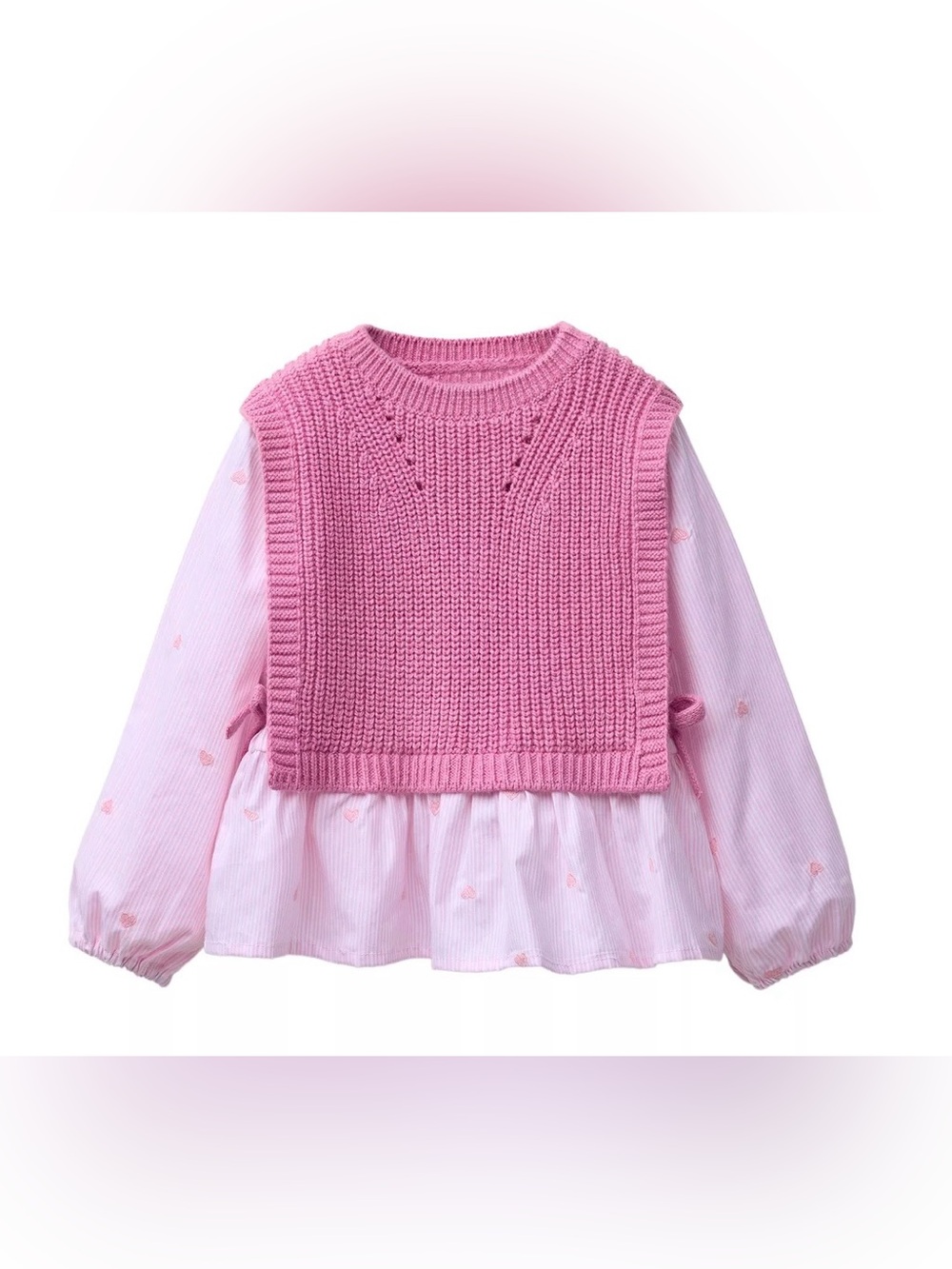 Zara EMBROIDERED HEART SHIRT WITH KNIT VEST, 3T